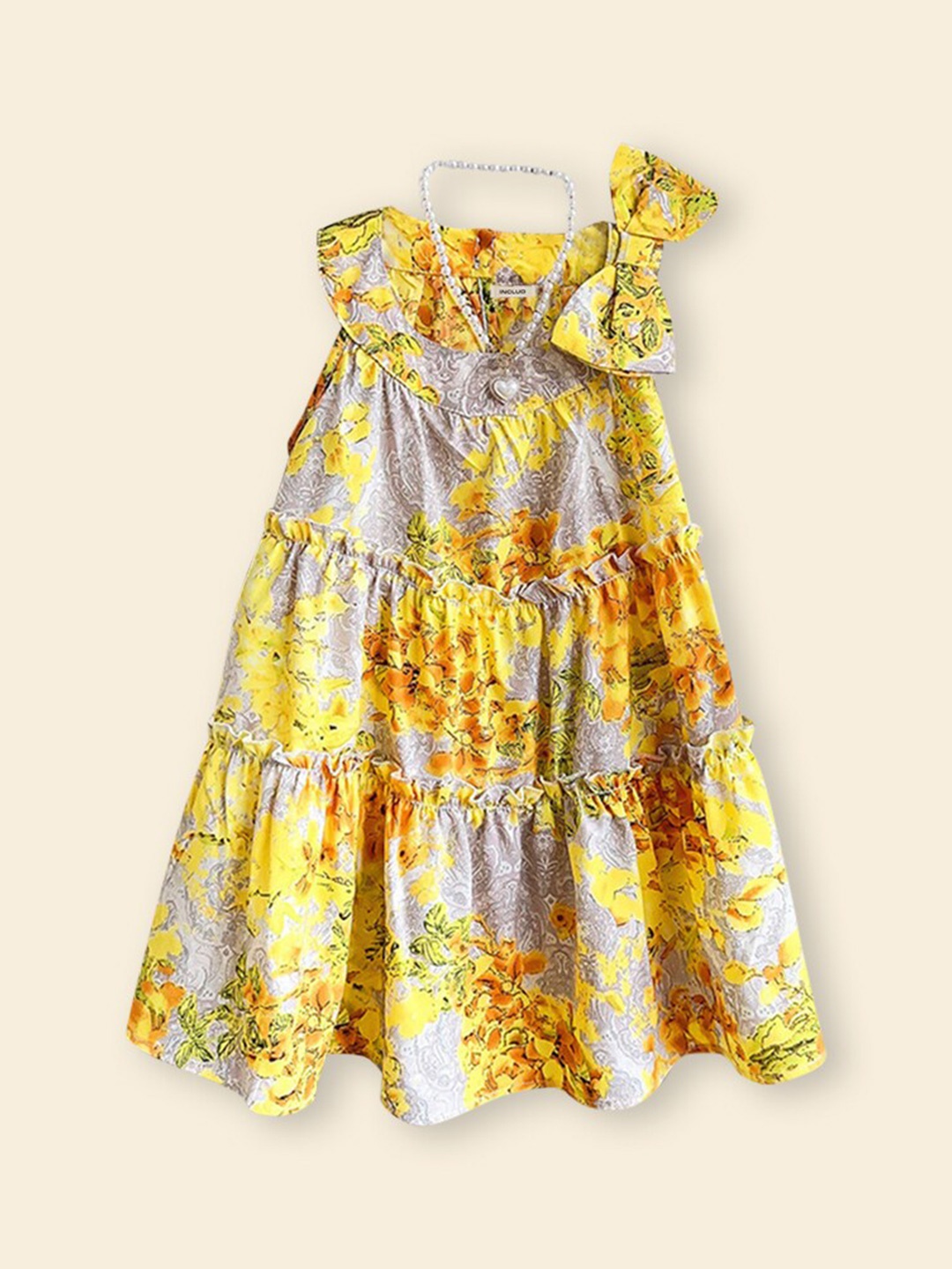 

INCLUD Girls Floral Print Bow detail A-Line Maxi Dress, Yellow