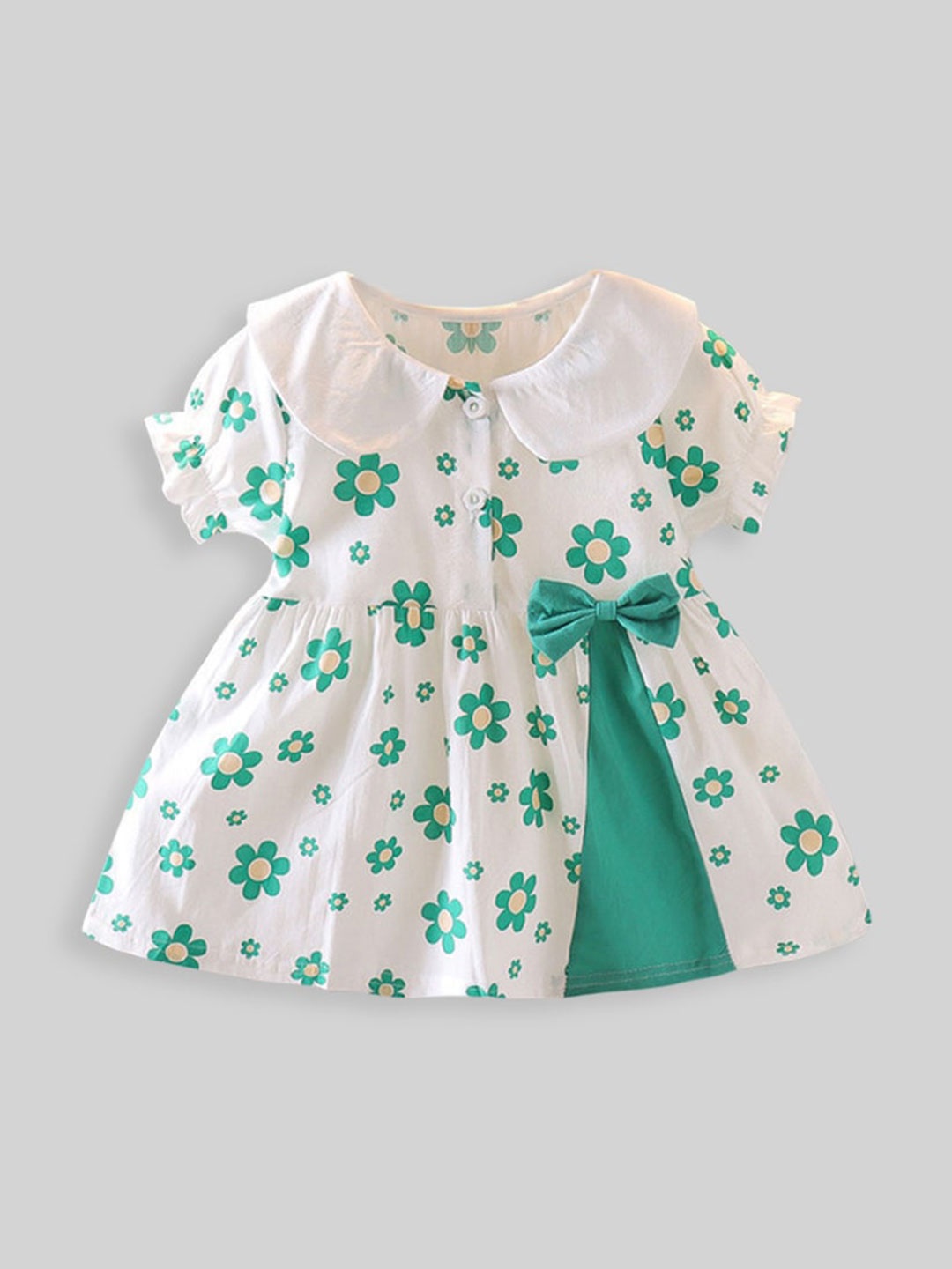 

INCLUD Girls Floral Printed Cotton Puff Sleeve Fit & Flare Dress, Green