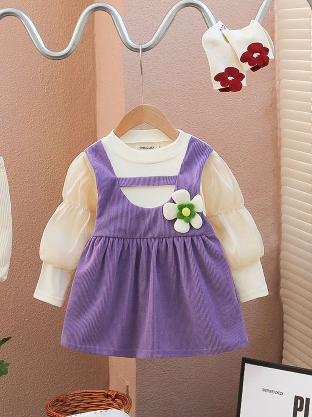 

INCLUD Girls Flared Knee Length Applique A-Line Dress, Purple