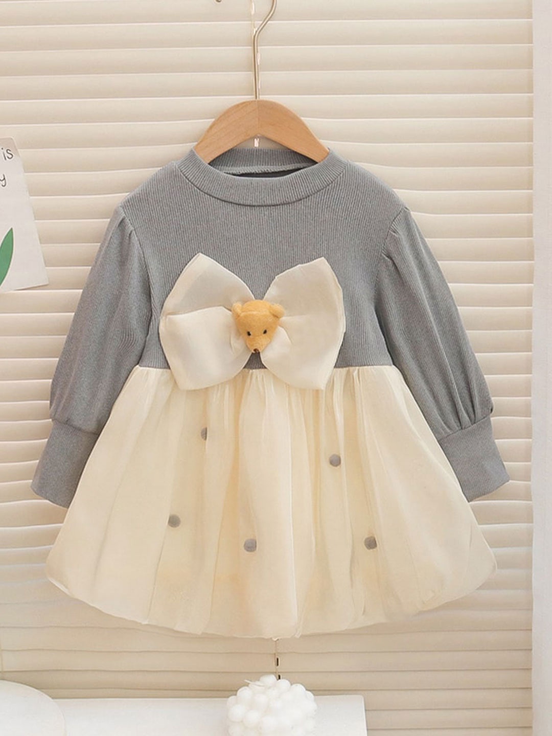 

INCLUD Girls Bow Tulle Overlay A-Line Dress, Grey