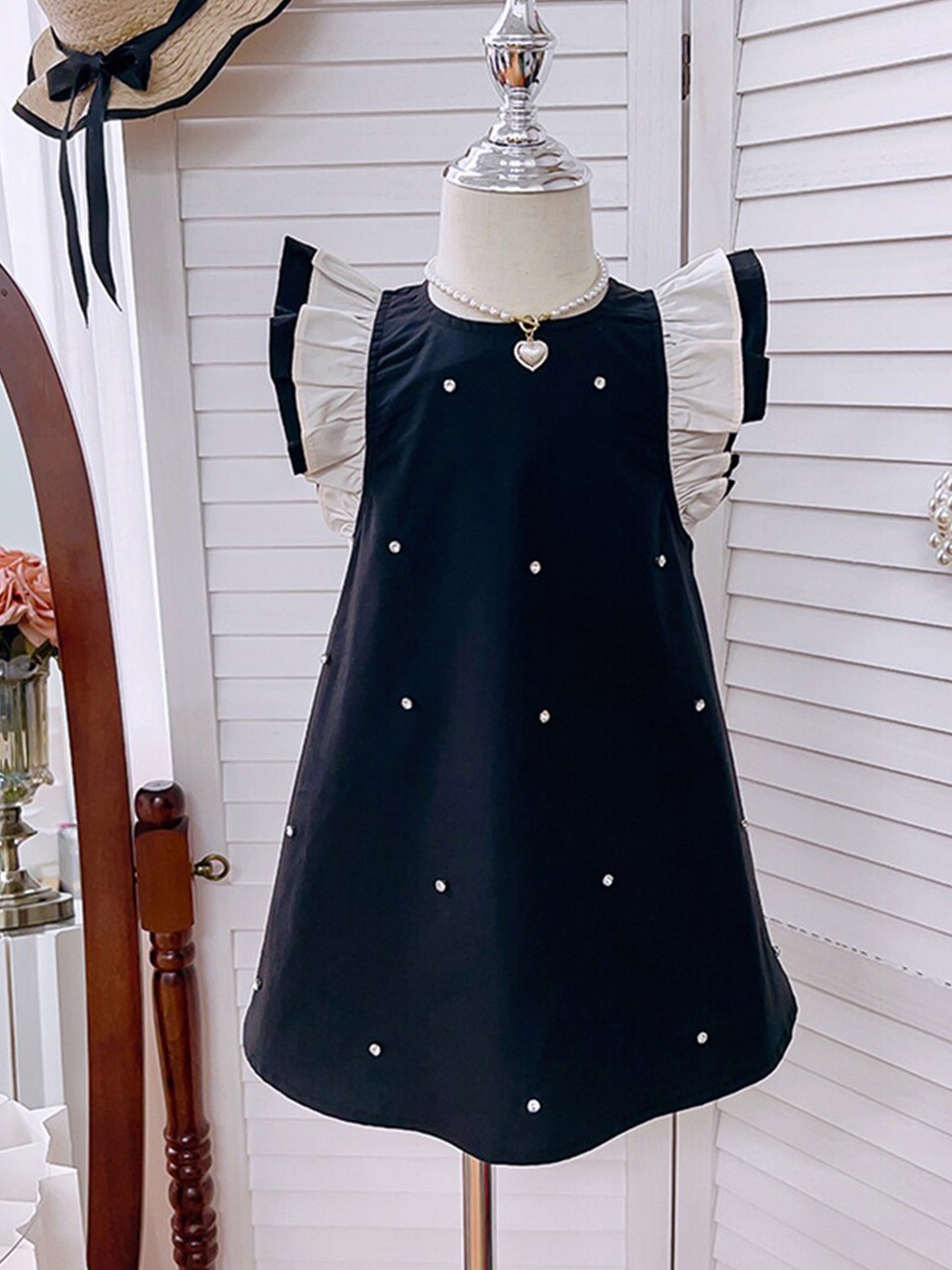

INCLUD Girls Embellished Pinafore Cotton Maxi Dress, Black