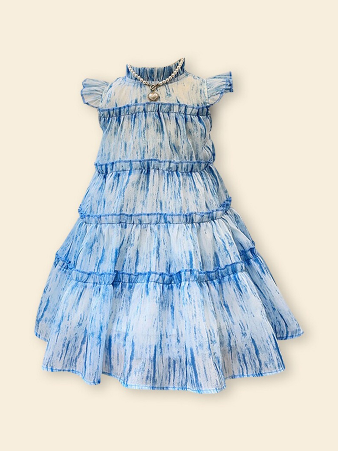 

INCLUD Girls Tie and Dye Printed Tiered Ruffled Maxi Dress with Hat, Blue