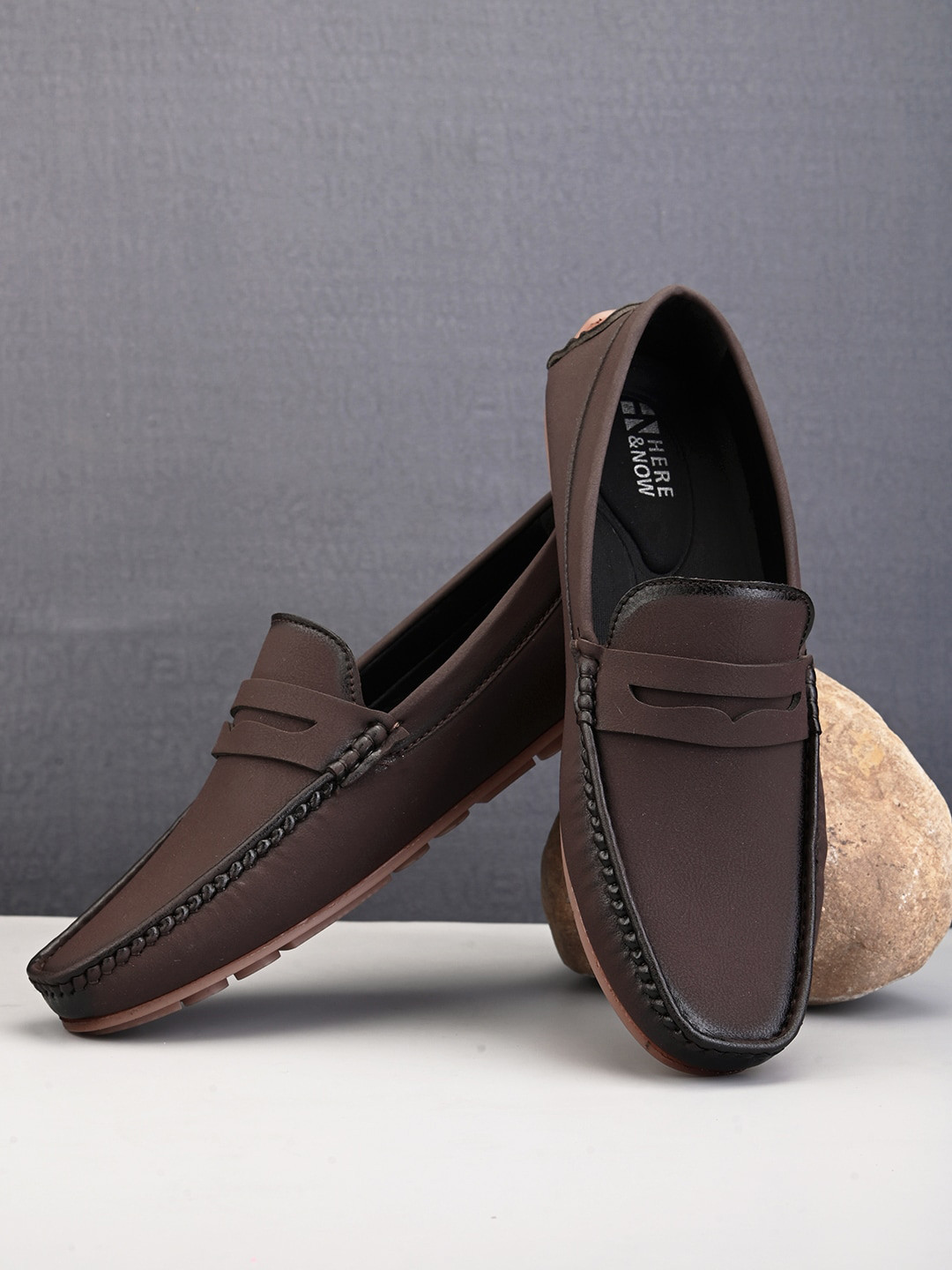 

HERE&NOW Men Square Toe Moisture Wicking Memory foam Loafers, Brown