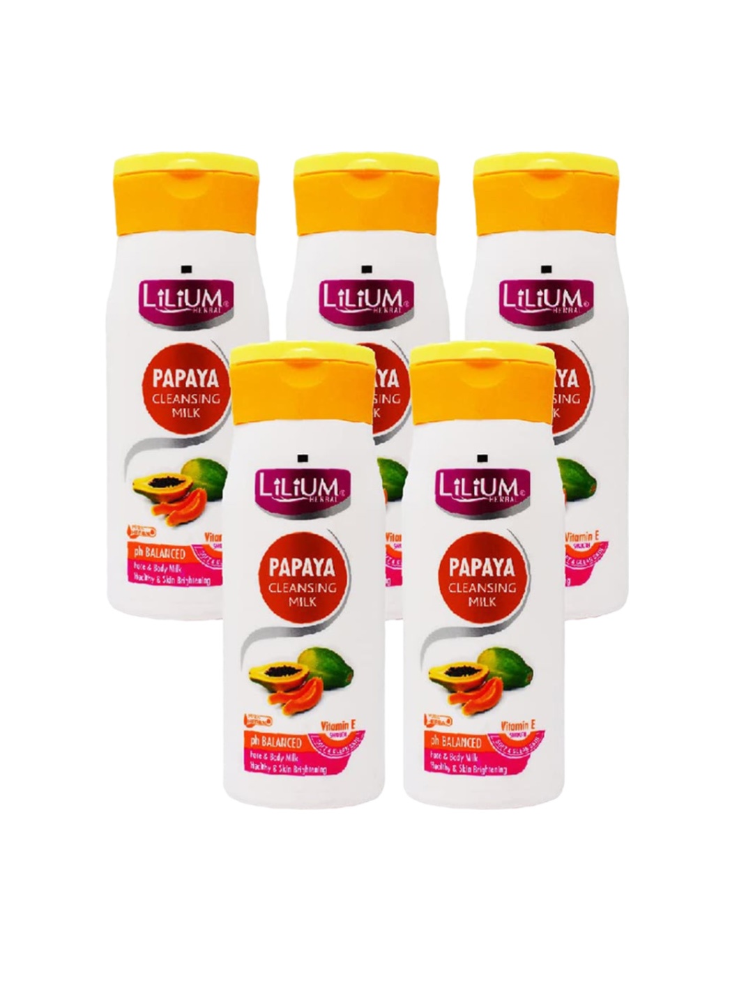 

Lilium Set of 5 Papaya Cleansing Milk with Vitamin E - 100 ml each, White