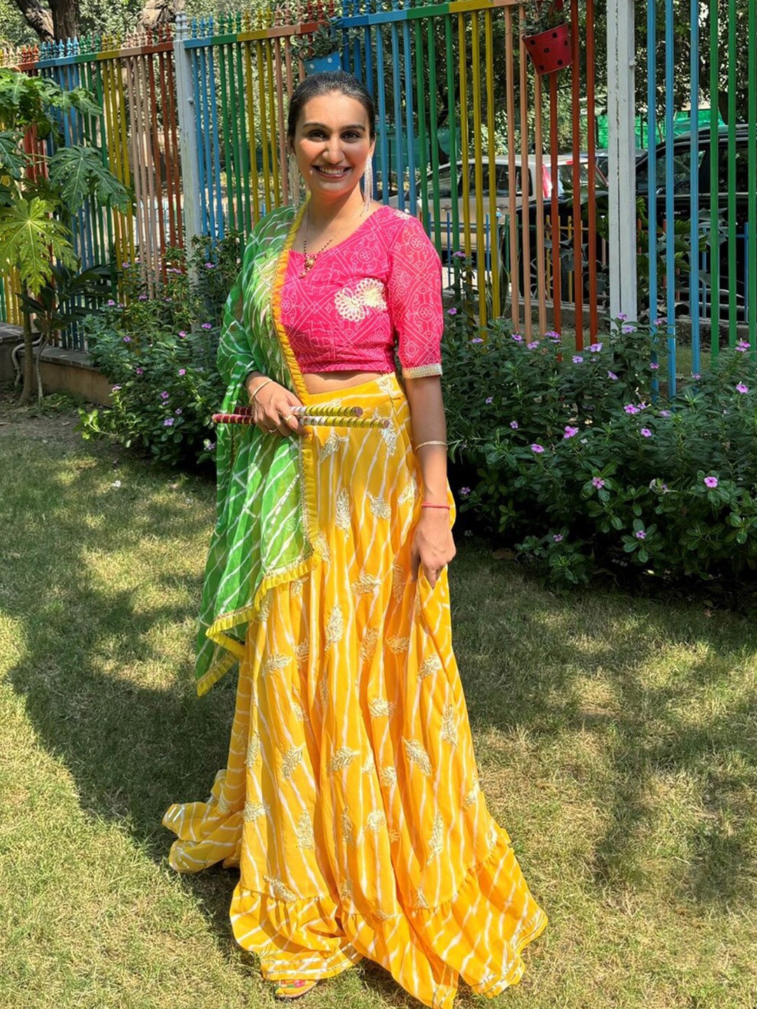 

AKS Couture Printed Ready to Wear Lehenga & Blouse With Dupatta, Yellow