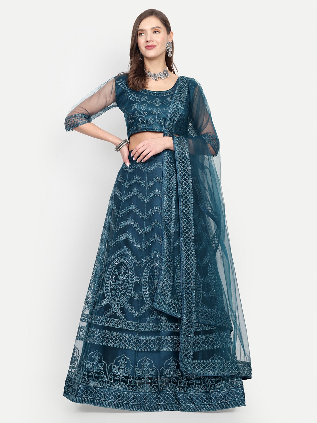 

Cute fellow Embroidered Thread Work Semi-Stitched Lehenga & Unstitched Blouse With Dupatta, Blue