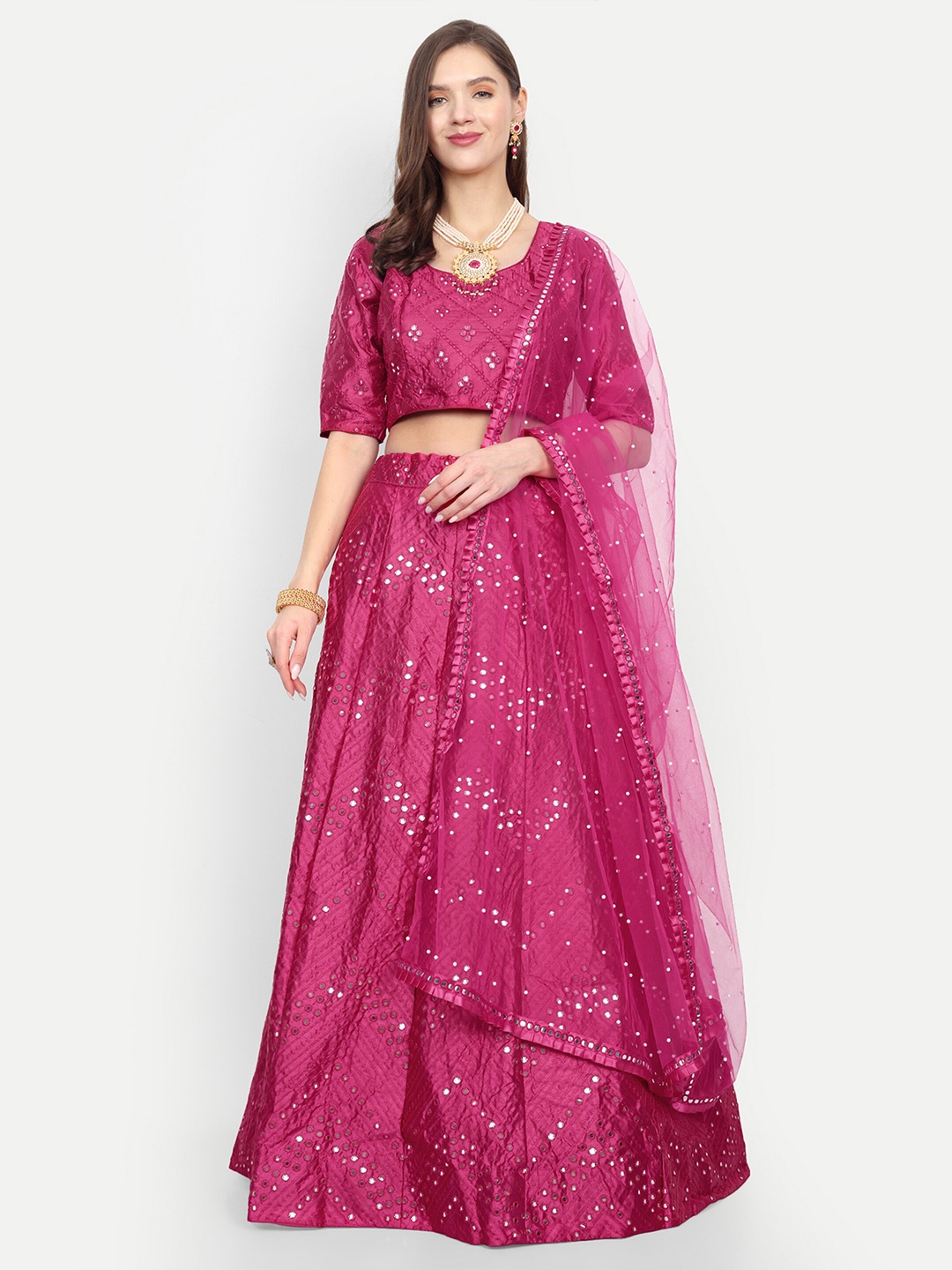 

Cute fellow Embroidered Sequinned Semi-Stitched Lehenga & Unstitched Blouse With Dupatta, Pink