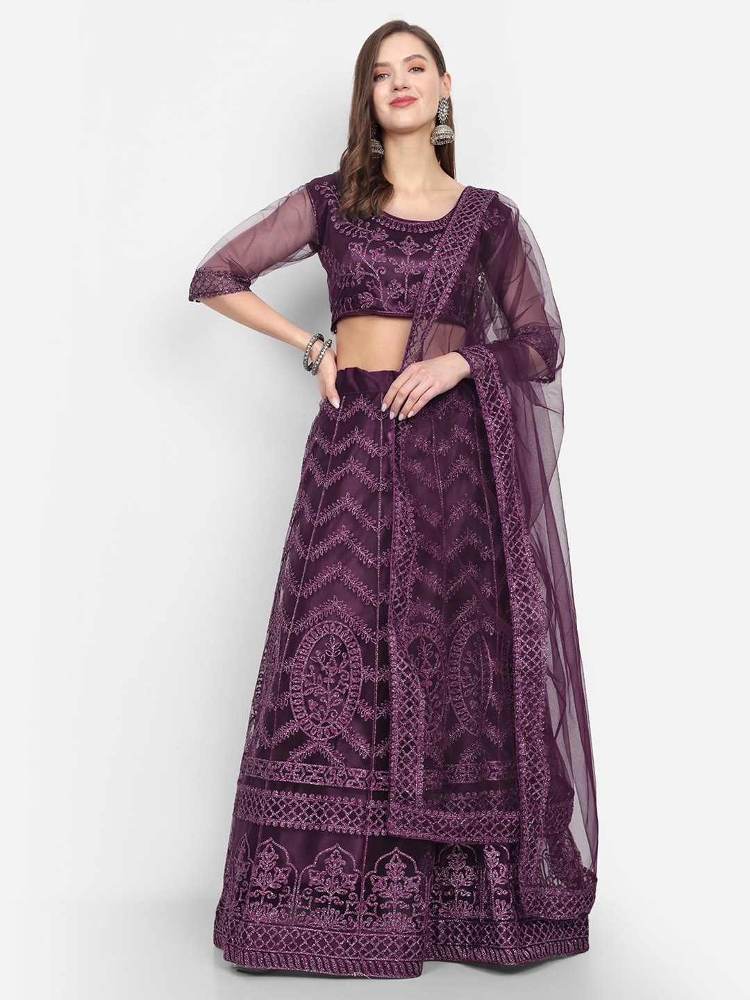 

Cute fellow Embroidered Thread Work Semi-Stitched Lehenga & Unstitched Blouse With Dupatta, Purple