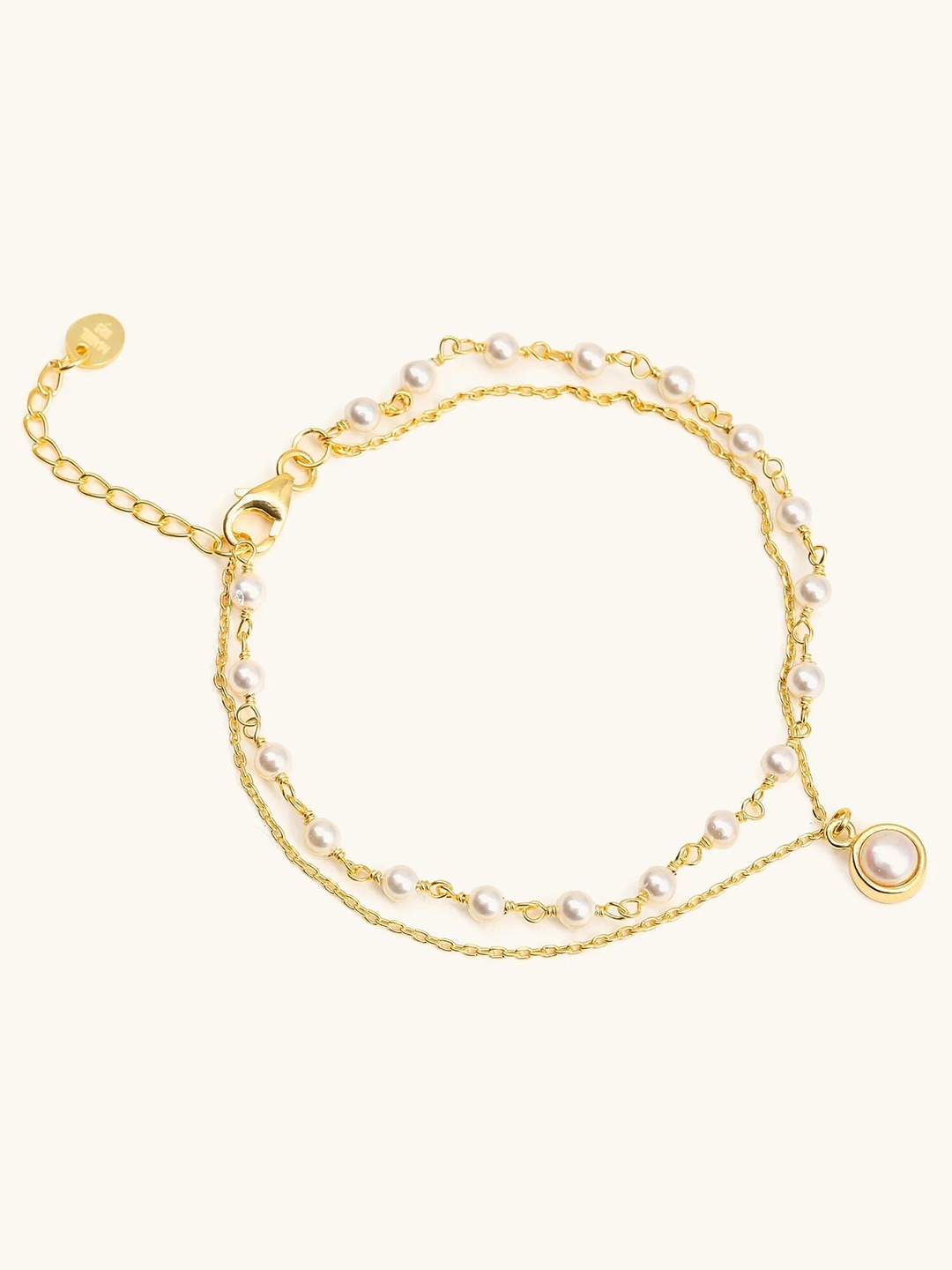 

Mabel 925 Sterling Silver 18 Karat Gold Plated Layered Pearl Chain Link Bracelet