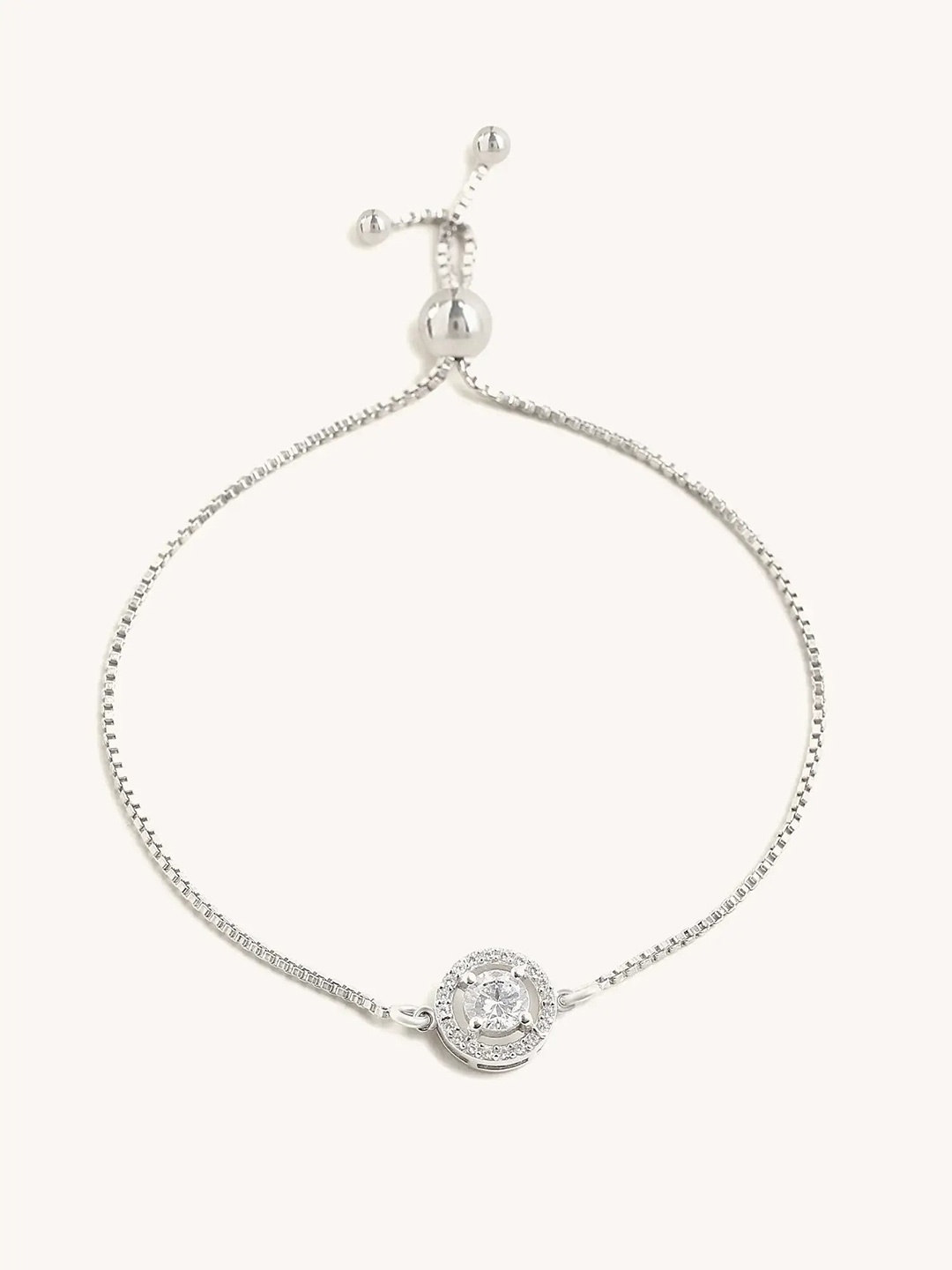

Mabel 925 Sterling Silver Rhodium Plated Round Halo Bracelet