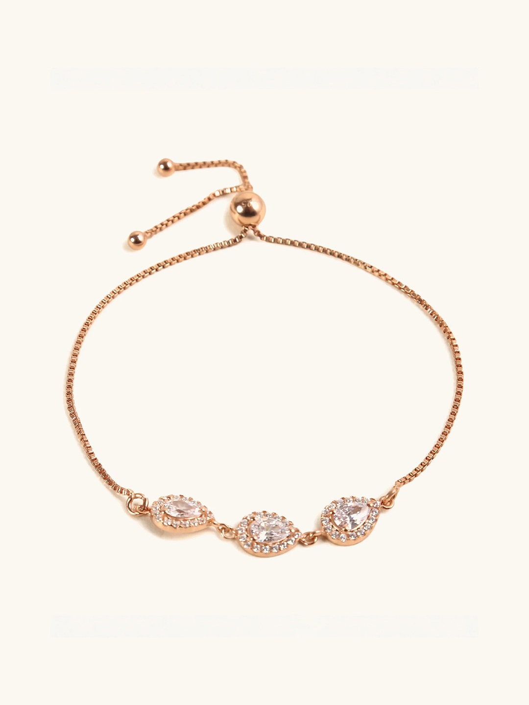 

Mabel 925 Sterling Silver Rose Gold Plated Pears and Halos Bracelet
