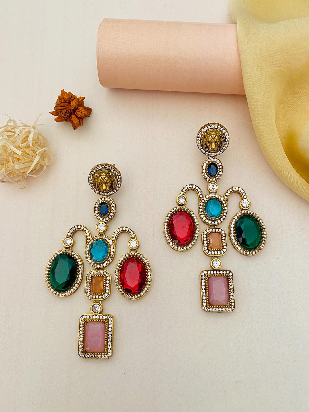 

ABDESIGNS Gold-Plated Stone Studded Classic Drop Earrings