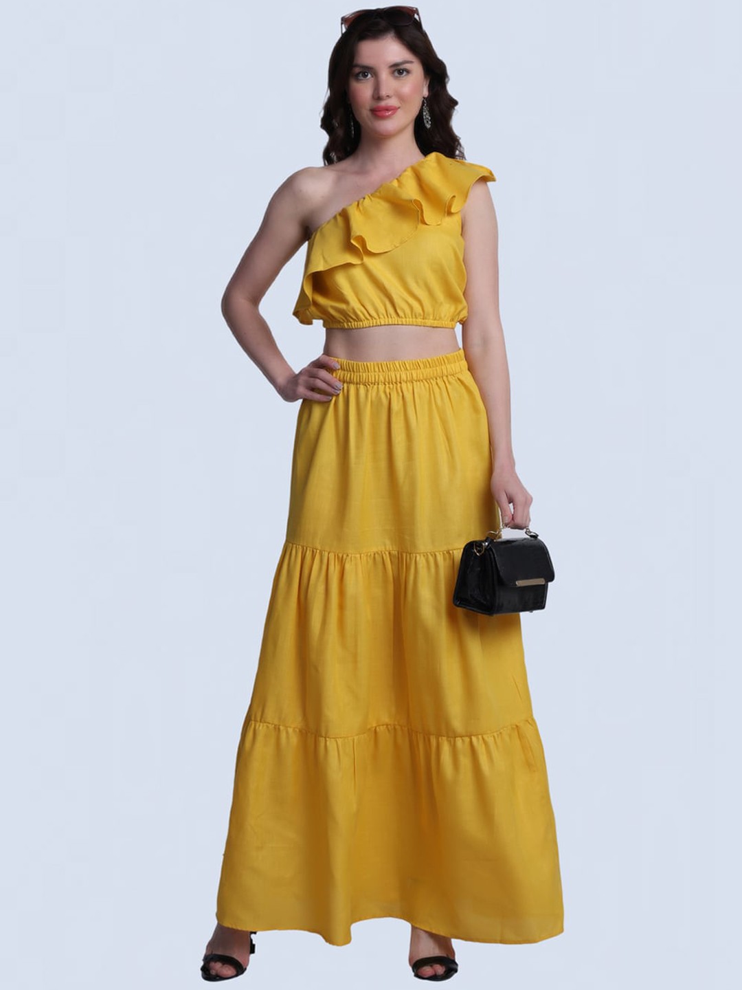 

Orchid Blues One Shoulder Pure Cotton Top With Skirt, Yellow