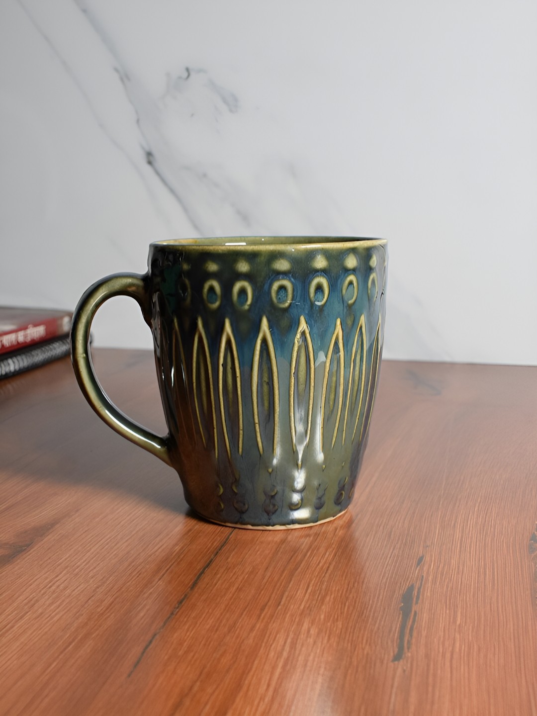 

The Decor Lane Green & Yellow Textured Ceramic Glossy Dishwasher & Microwave Safe Mug