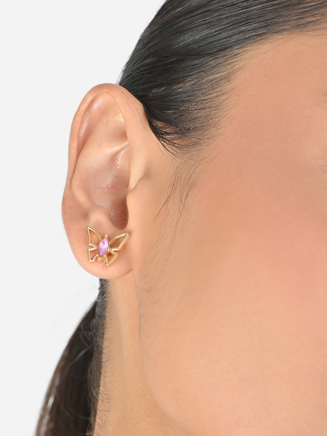 

ToniQ Gold-Plated Butterfly-Shaped Classic Studs Earrings, Pink