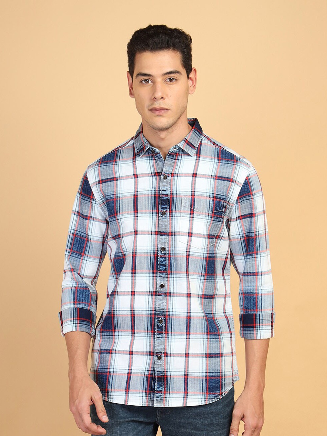 

Wrangler Tartan Checked Pure Cotton Casual Shirt, Blue