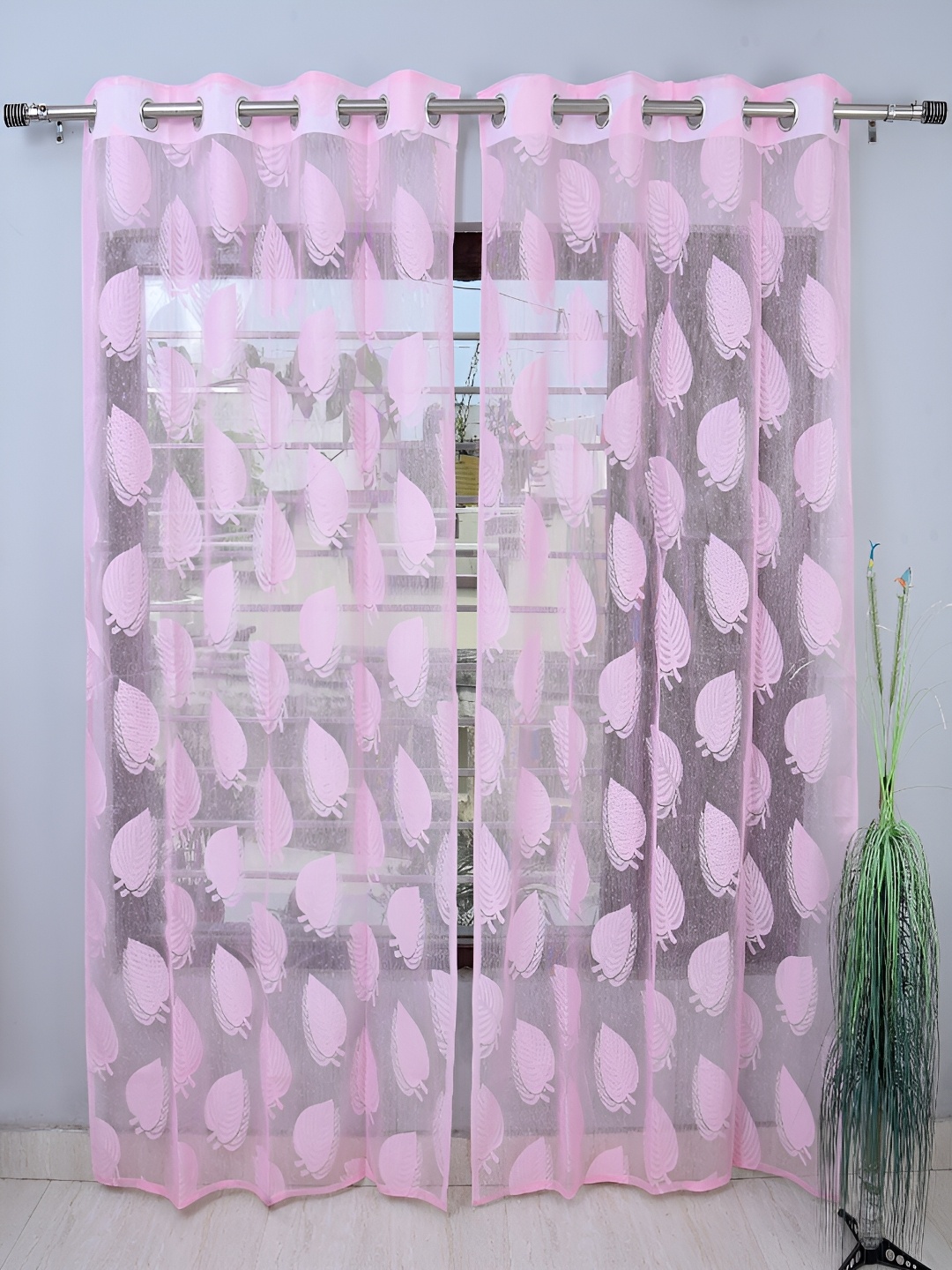 

Aura Pink Set of 2 Sheer Window Curtain