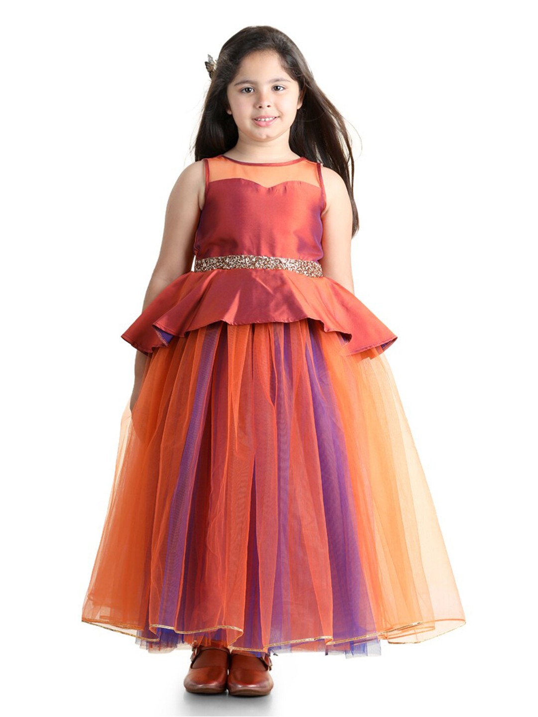 

Toy Balloon kids Girls Embellished Net Fit & Flare Maxi Dress, Orange