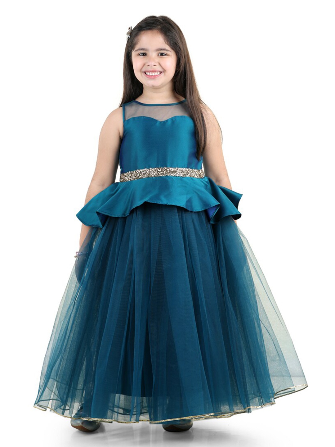 

Toy Balloon kids Girls Embellished Net Fit & Flare Maxi Dress, Teal