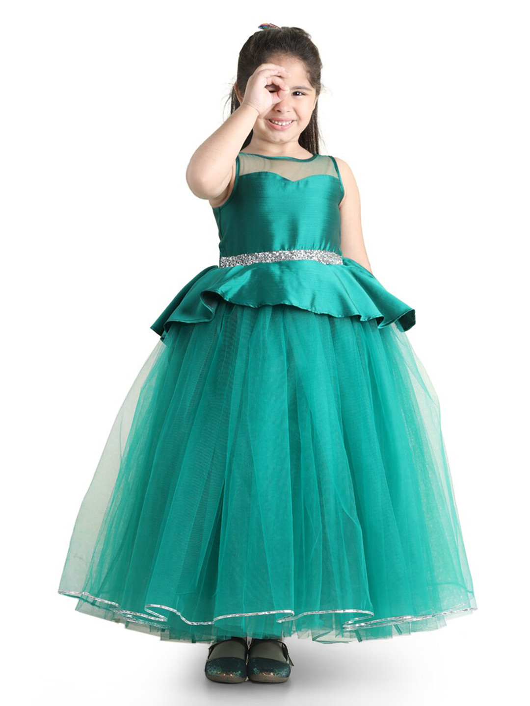 

Toy Balloon kids Girls Embellished Net Fit & Flare Maxi Dress, Green