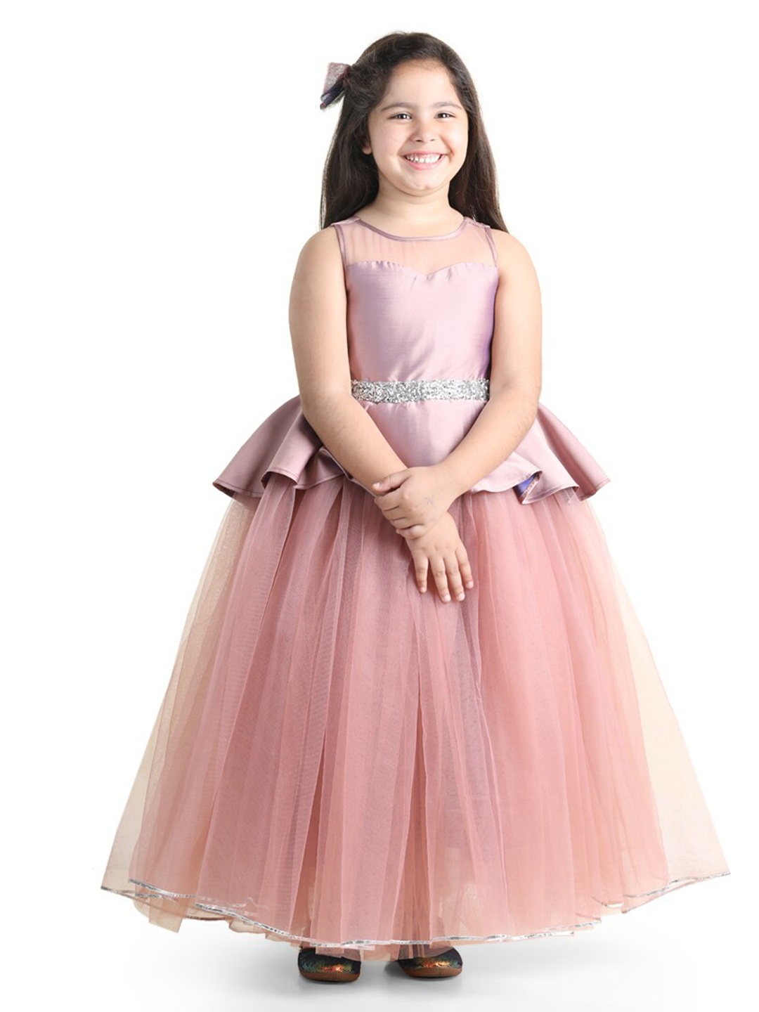 

Toy Balloon kids Girls Embellished Net Fit & Flare Maxi Dress, Peach