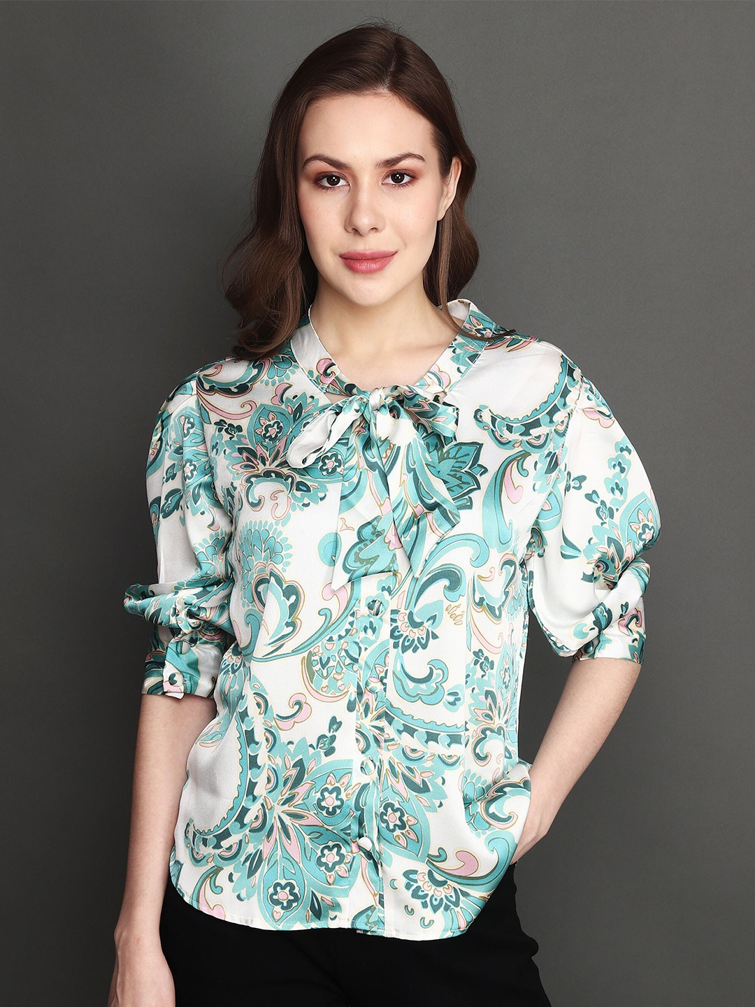 

Albion Floral Print Peter Pan Collar Shirt Style Top, Green