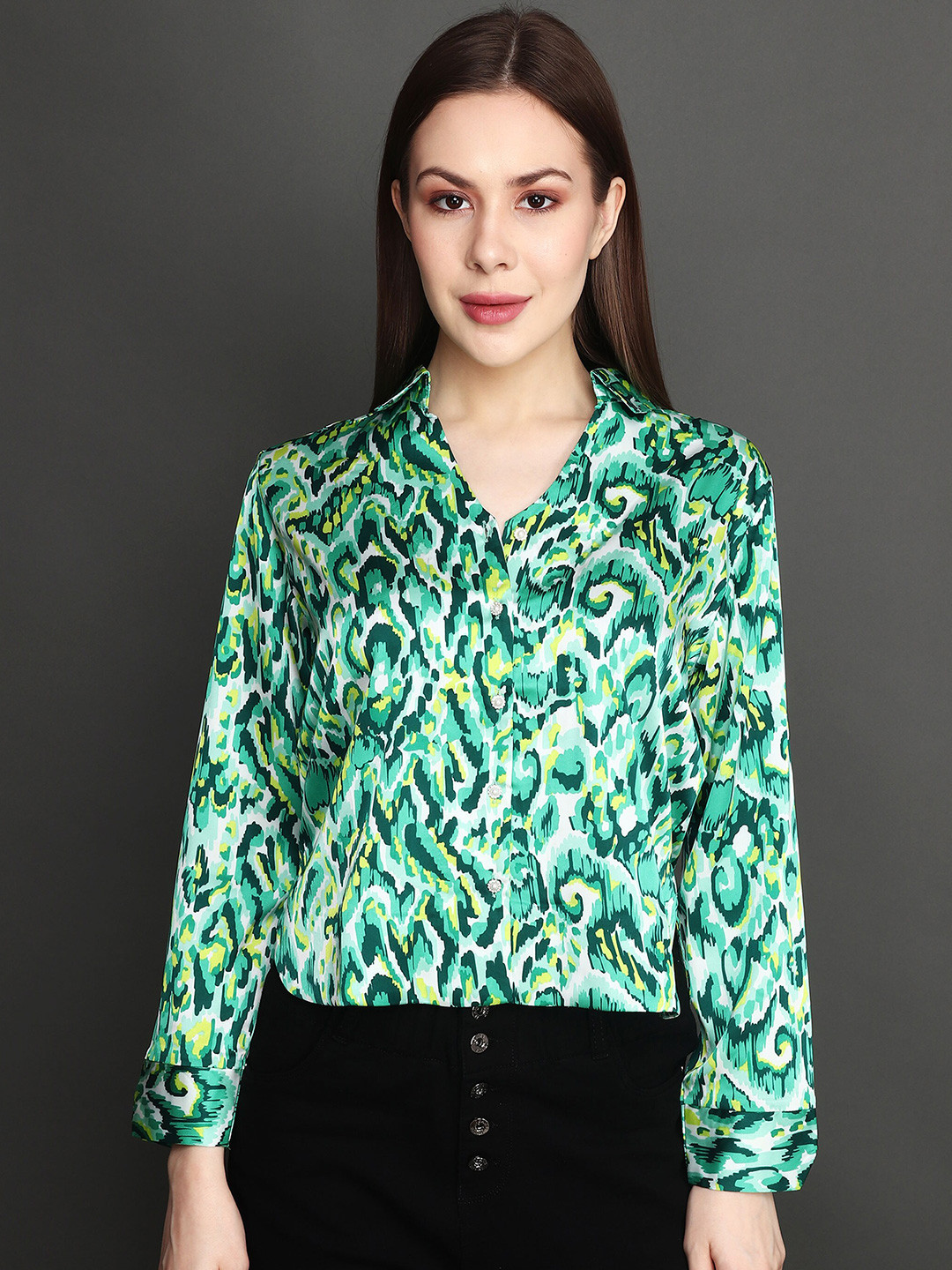 

Albion Geometric Print Tie-Up Neck Top, Green