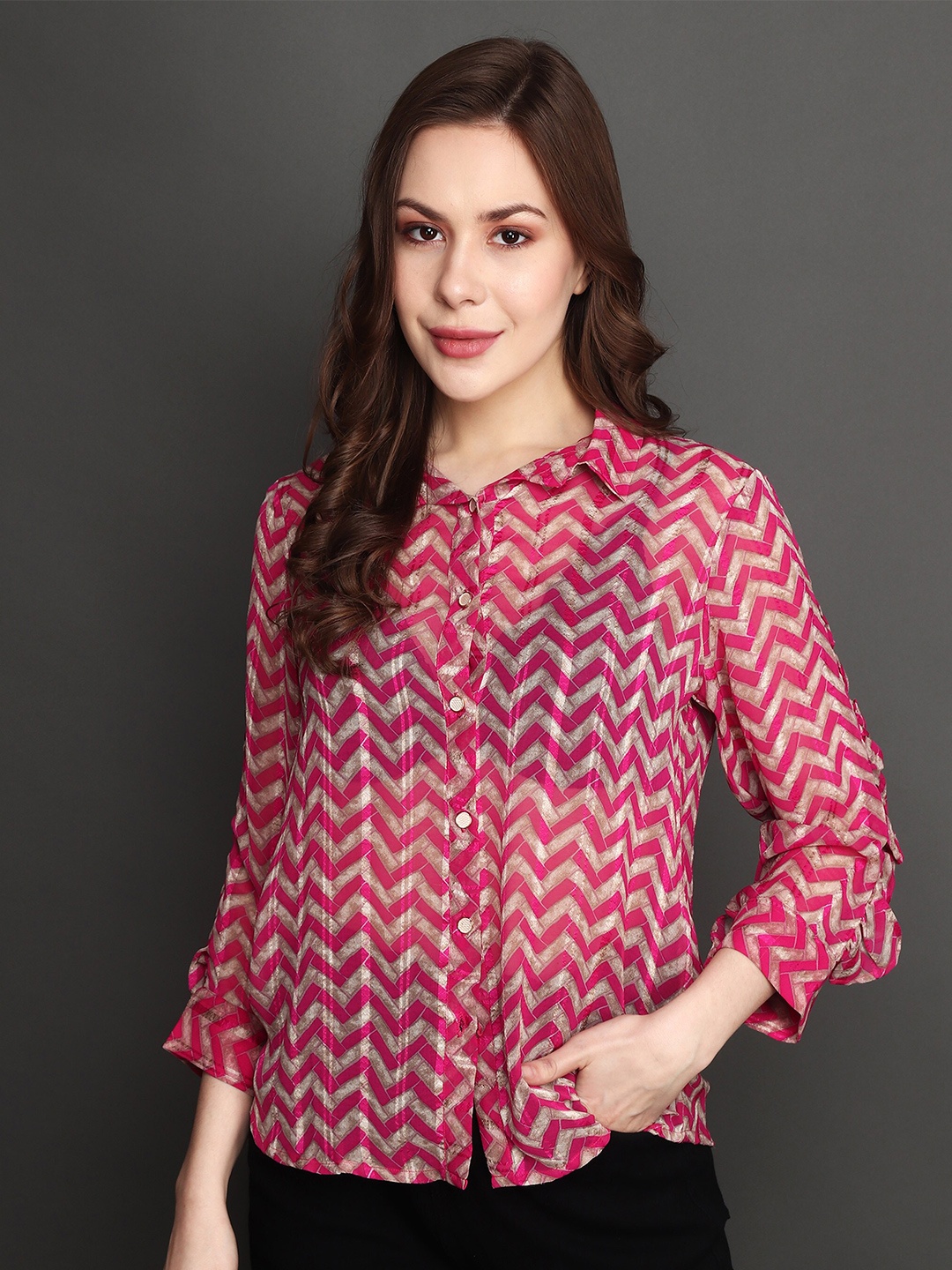 

Albion Geometric Print Shirt Style Top, Pink