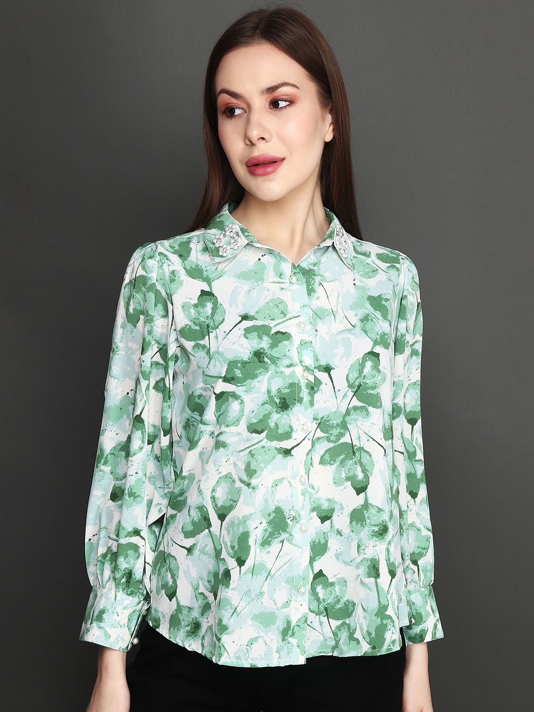 

Albion Floral Print Shirt Style Top, Green