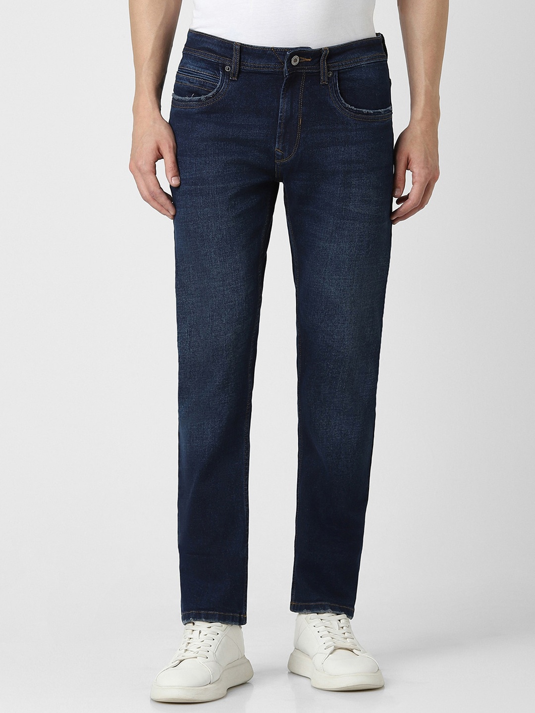 

Peter England Casuals Men Tapered Fit Clean Look Light Fade Stretchable Jeans, Navy blue
