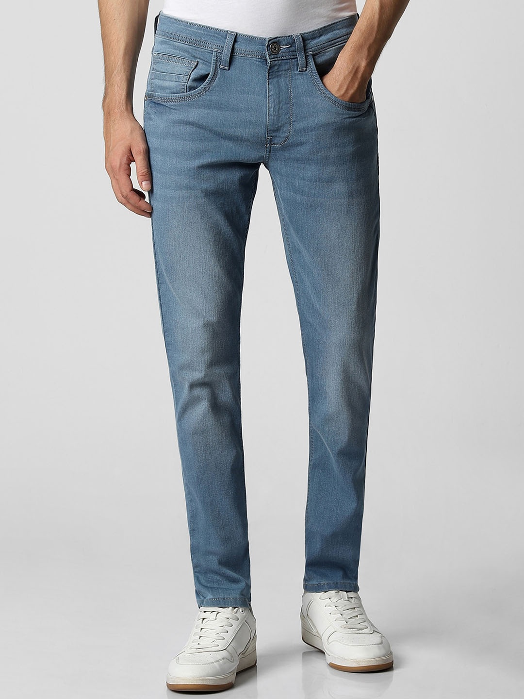

VAN HEUSEN DENIM LABS Men Slim Fit Clean Look Heavy Fade Stretchable Jeans, Blue