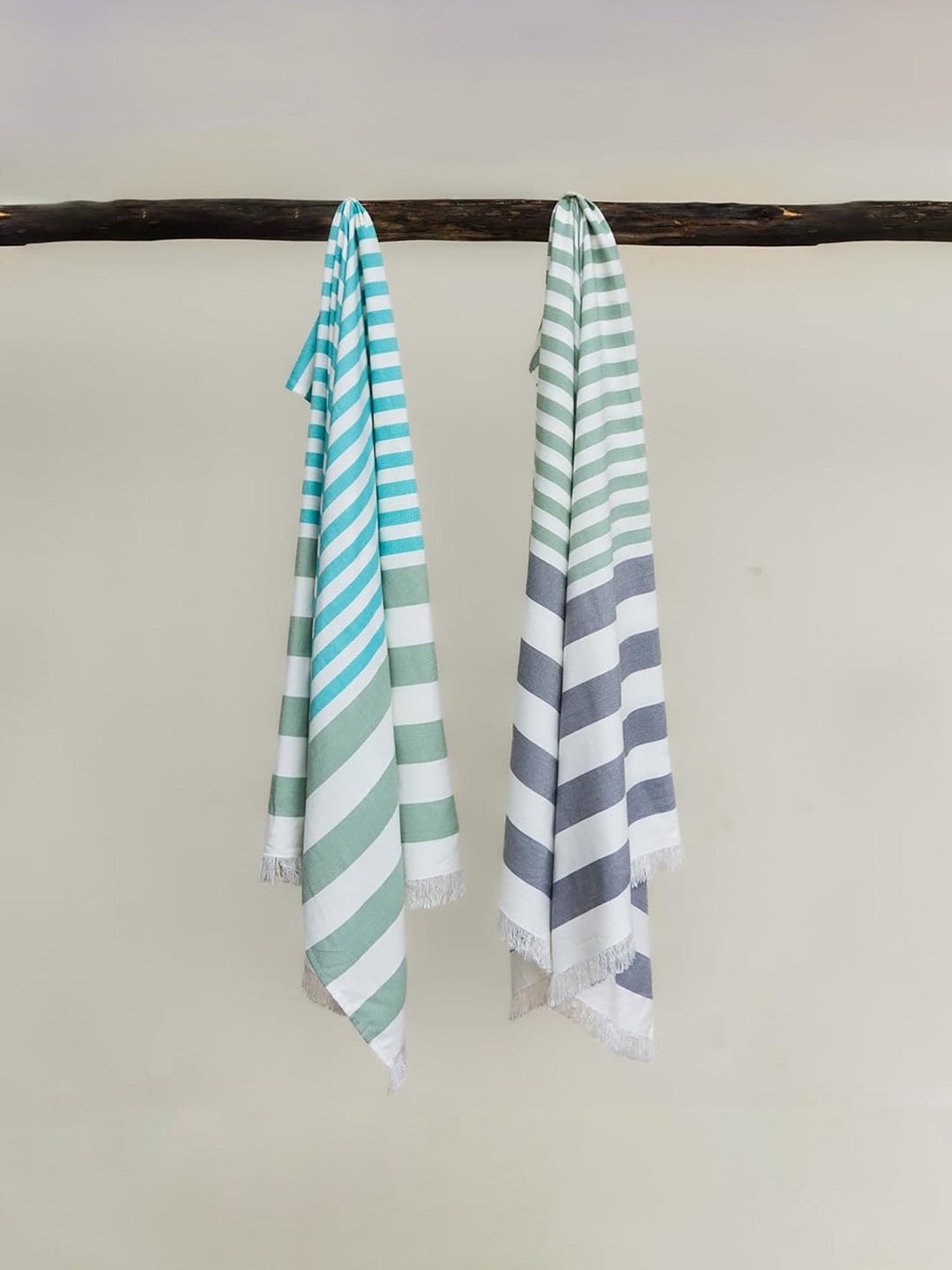 

MUSH Green & Grey 2 Pieces Striped Bamboo 250 GSM Bath Towels