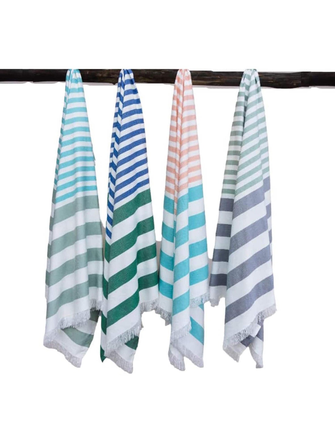 

MUSH Turquoise Blue & Green 4 Pieces Striped Bamboo Bath Towels