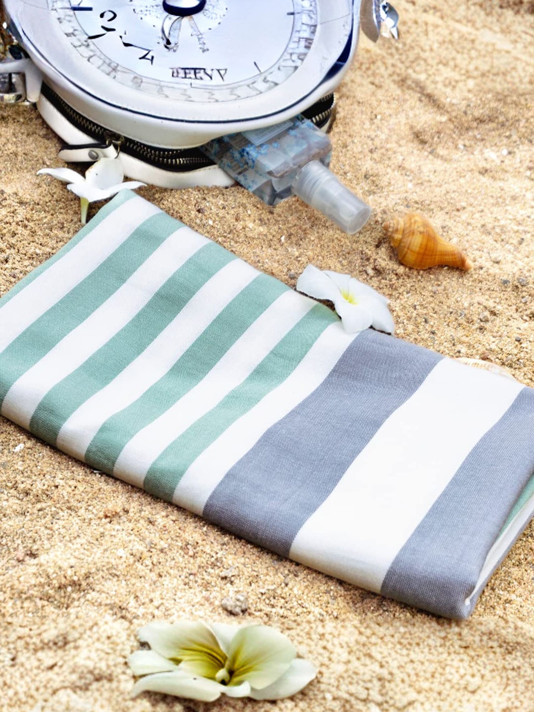 

MUSH Turquoise Blue & Green 2 Pieces Striped Bamboo 250 GSM Bath Towels