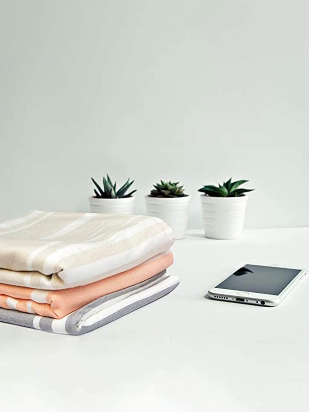 

MUSH Peach Coloured & Blue 2 Pieces Striped Bamboo 250 GSM Bath Towels