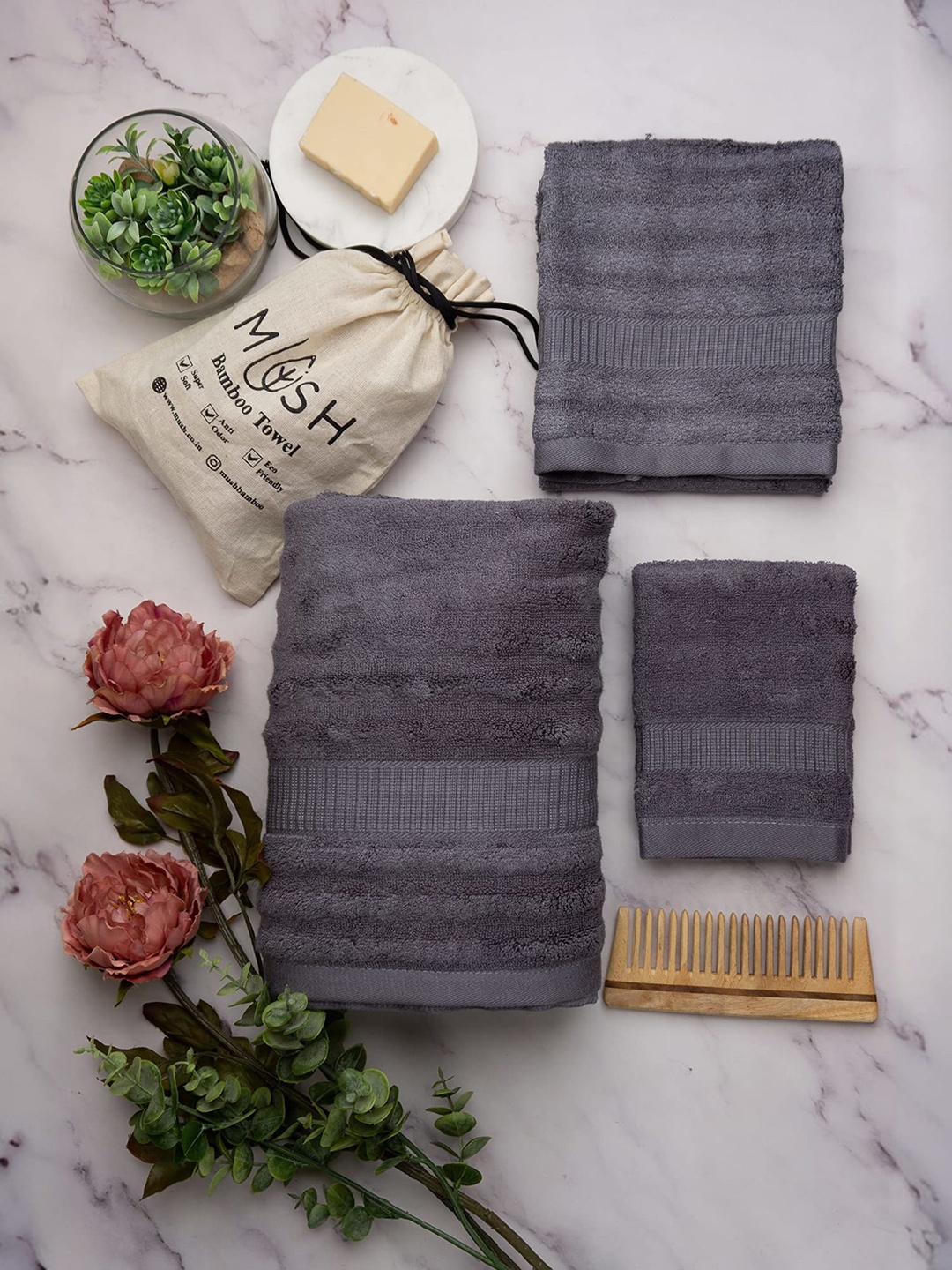 

MUSH Grey & Navy Blue 2 Pieces Bamboo 600 GSM Bath Towels