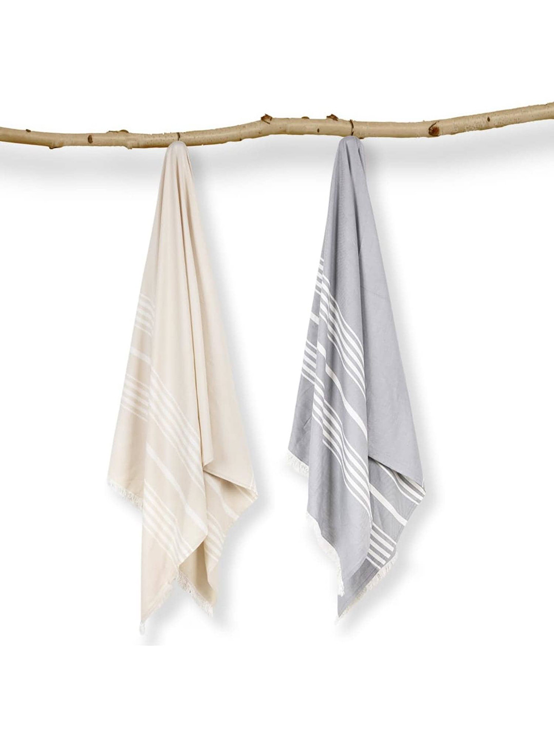 

MUSH Beige & Grey 2 Pieces Striped Bamboo 250 GSM Bath Towels
