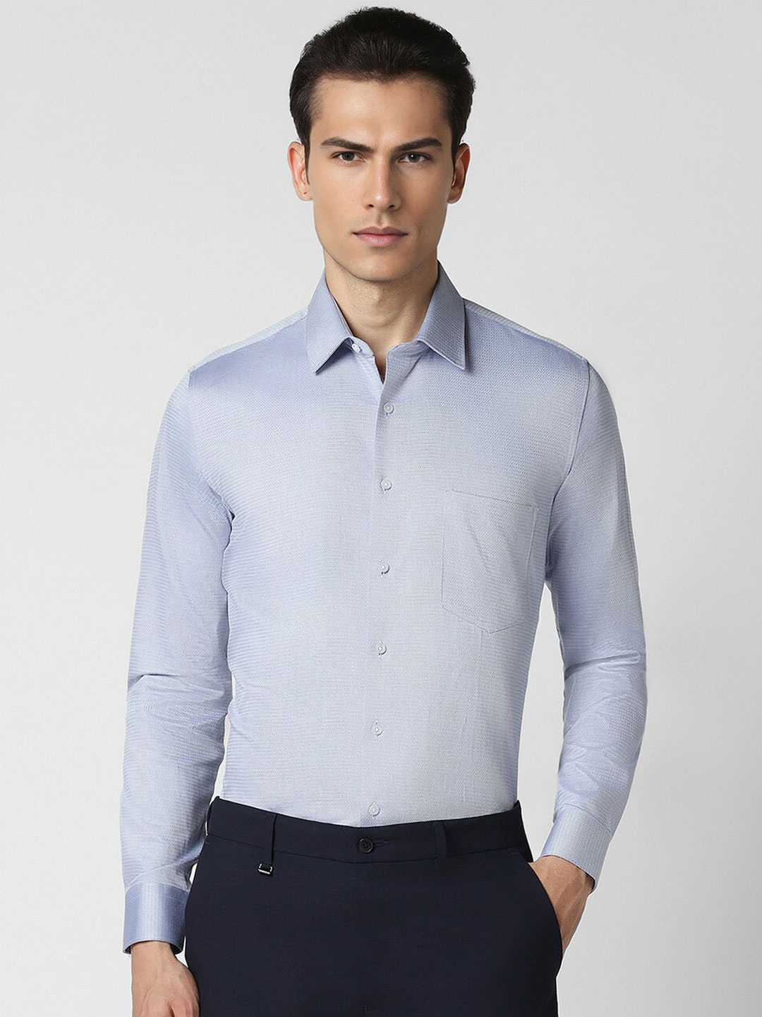 

Van Heusen Slim Fit Textured Opaque Cotton Formal Shirt, Blue