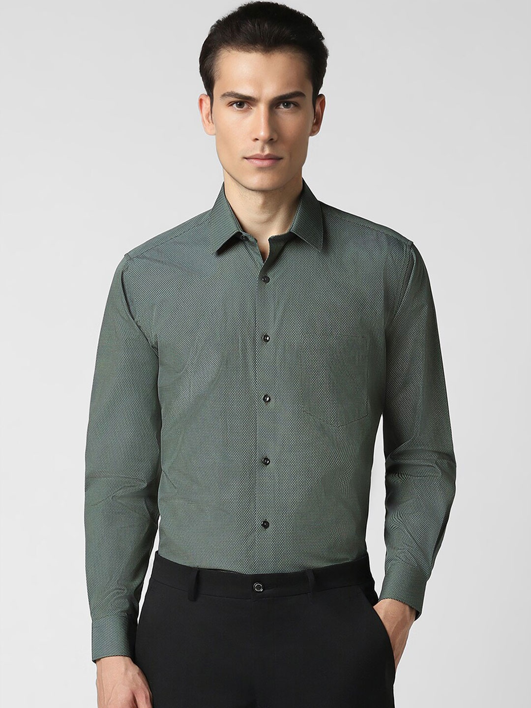 

Van Heusen Micro Ditsy Spread Collar Long Sleeves Frma Shirt, Green