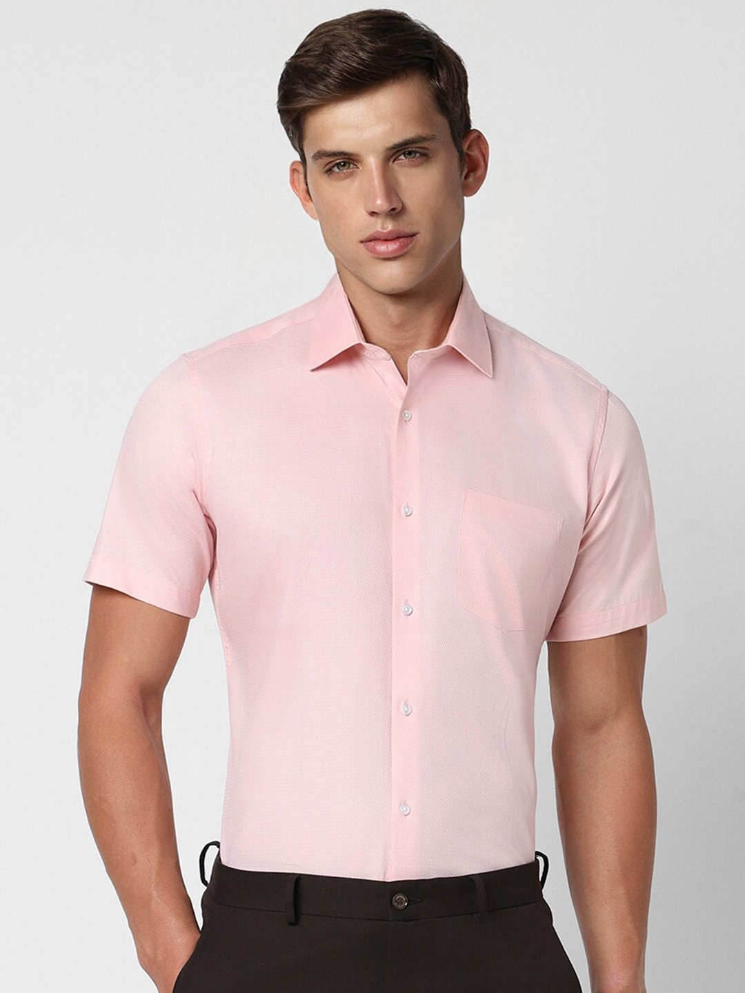 

Van Heusen Self Design Textured Opaque Cotton Formal Shirt, Pink