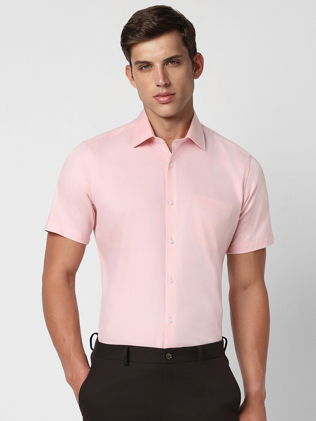 

Van Heusen Self Design Textured Opaque Cotton Formal Shirt, Pink
