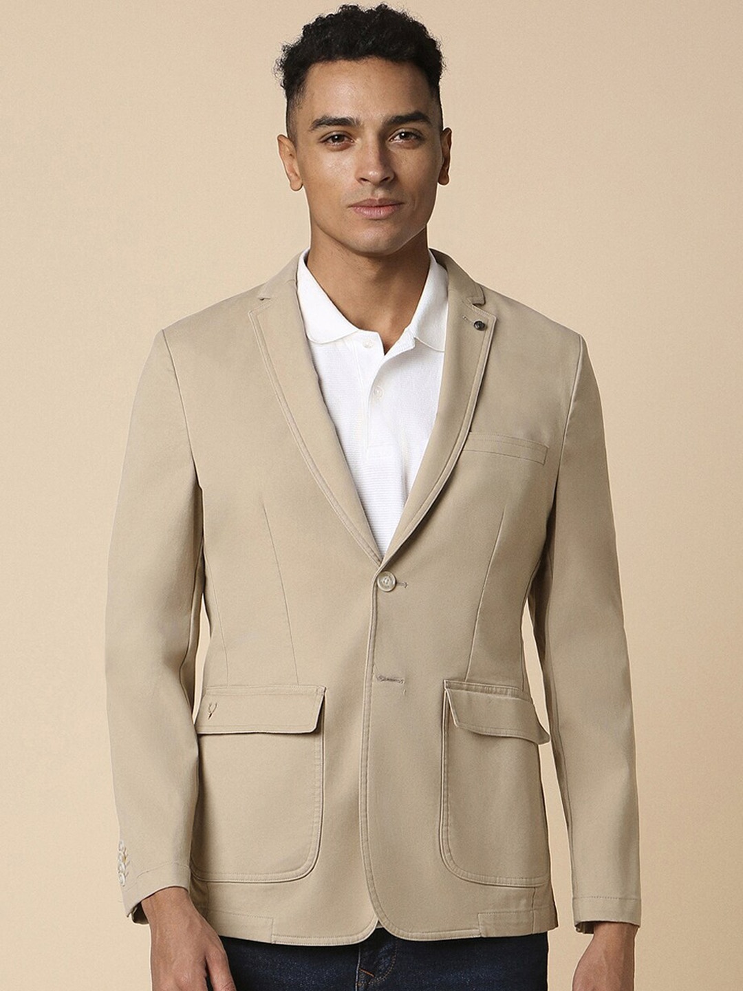

Allen Solly Men Slim-Fit Single Breasted Blazer, Beige