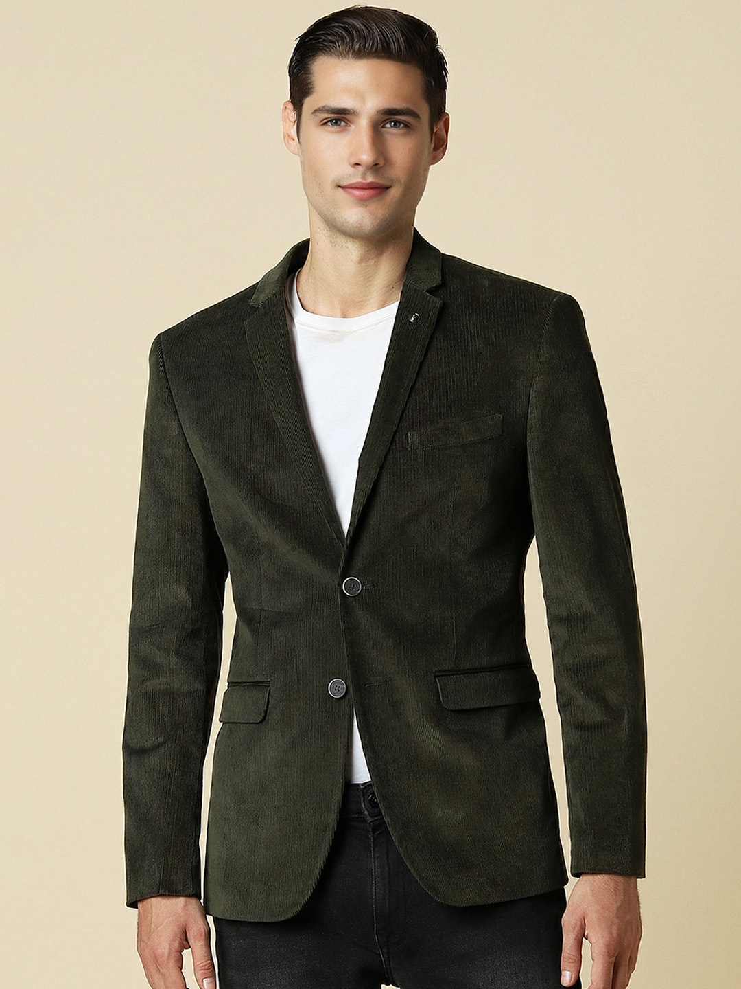 

Allen Solly Textured Slim-Fit Single Breasted Blazer, Green