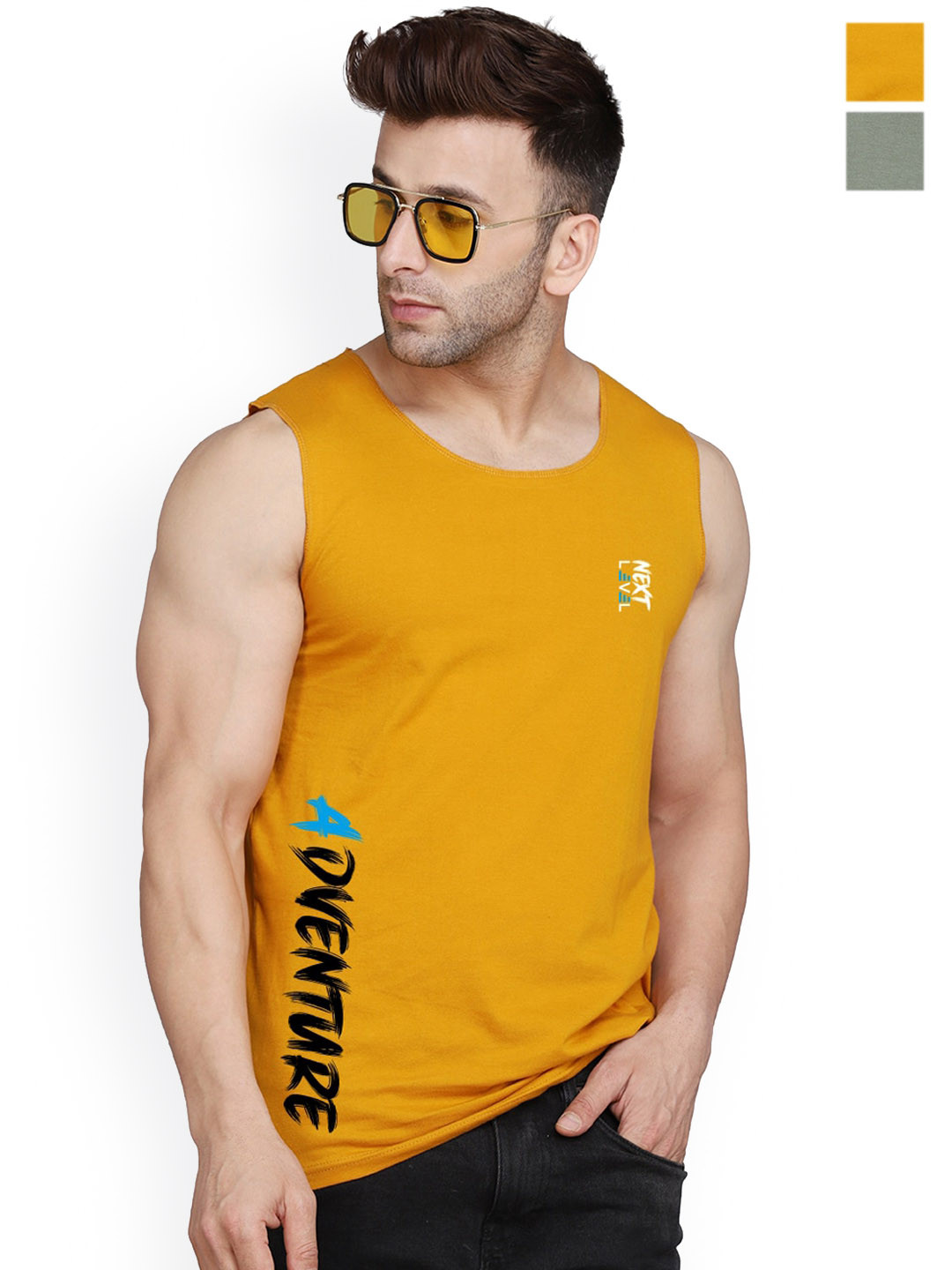 

SLOWLORIS Pack Of 2 Rich Sleeveless Innerwear VestsSL26 (LGTGREEN KEEP) (MUSTARD ADV), Green