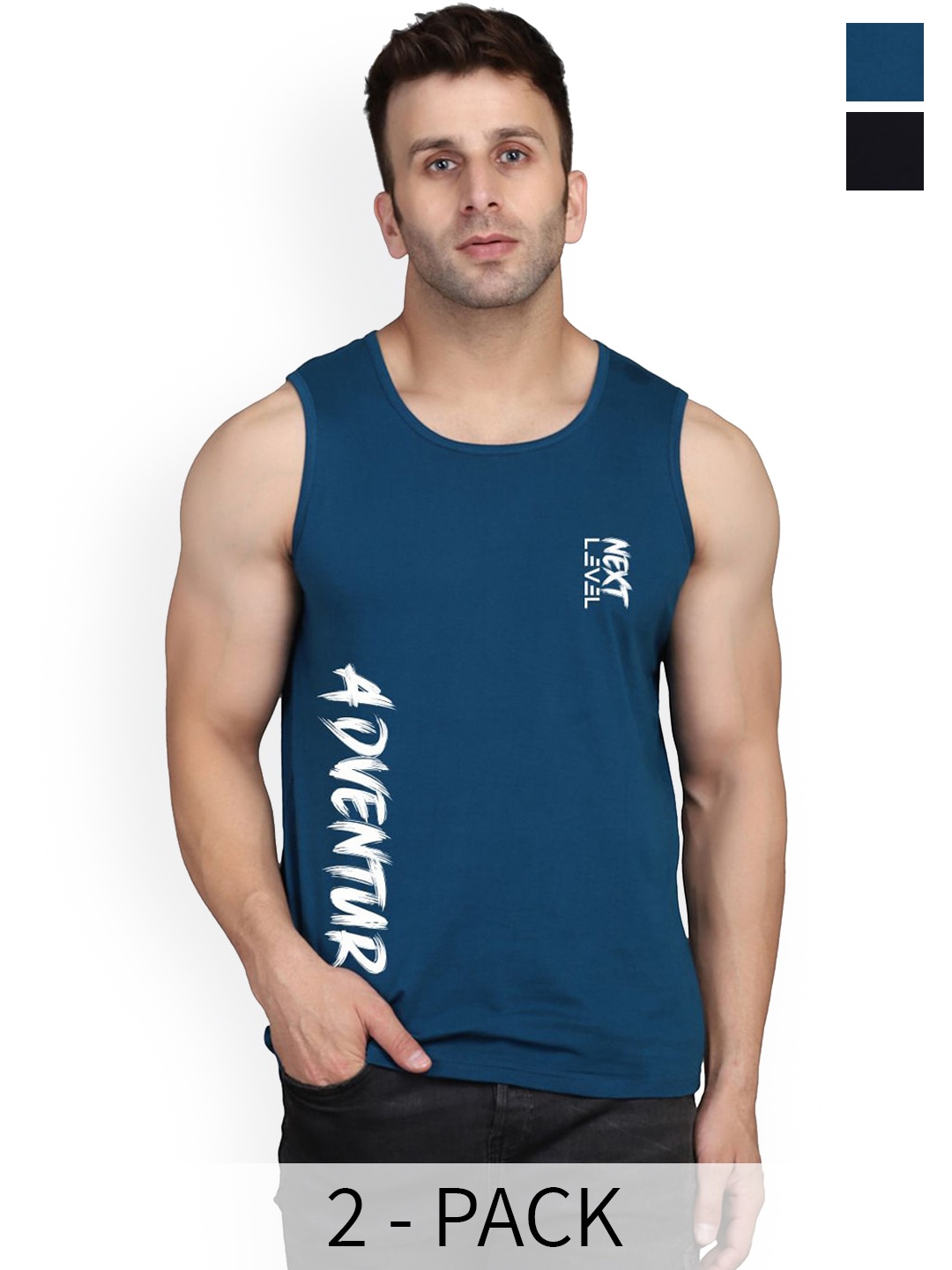 

SLOWLORIS Pack Of 2 Printed Gym Innerwear Vests SL26 (BLACK KEEP) (PEACOCK ADV)