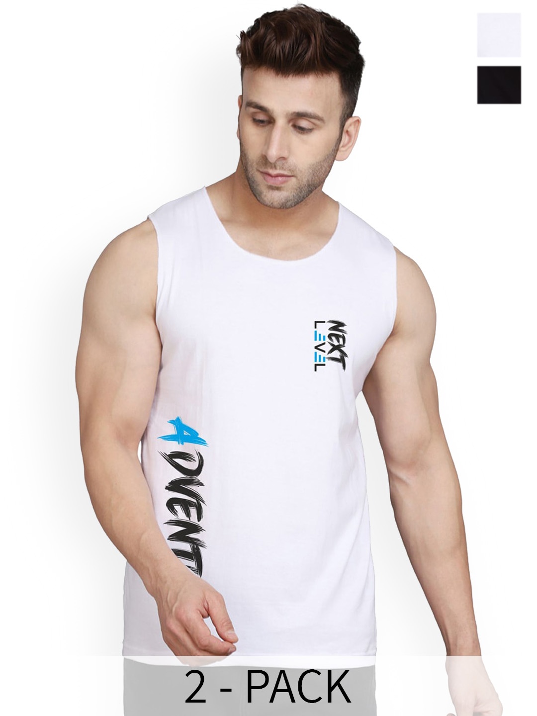 

SLOWLORIS Pack Of 2 Rich Sleeveless Innerwear Vests SL26 (BLACK KEEP) (WHITE ADV)
