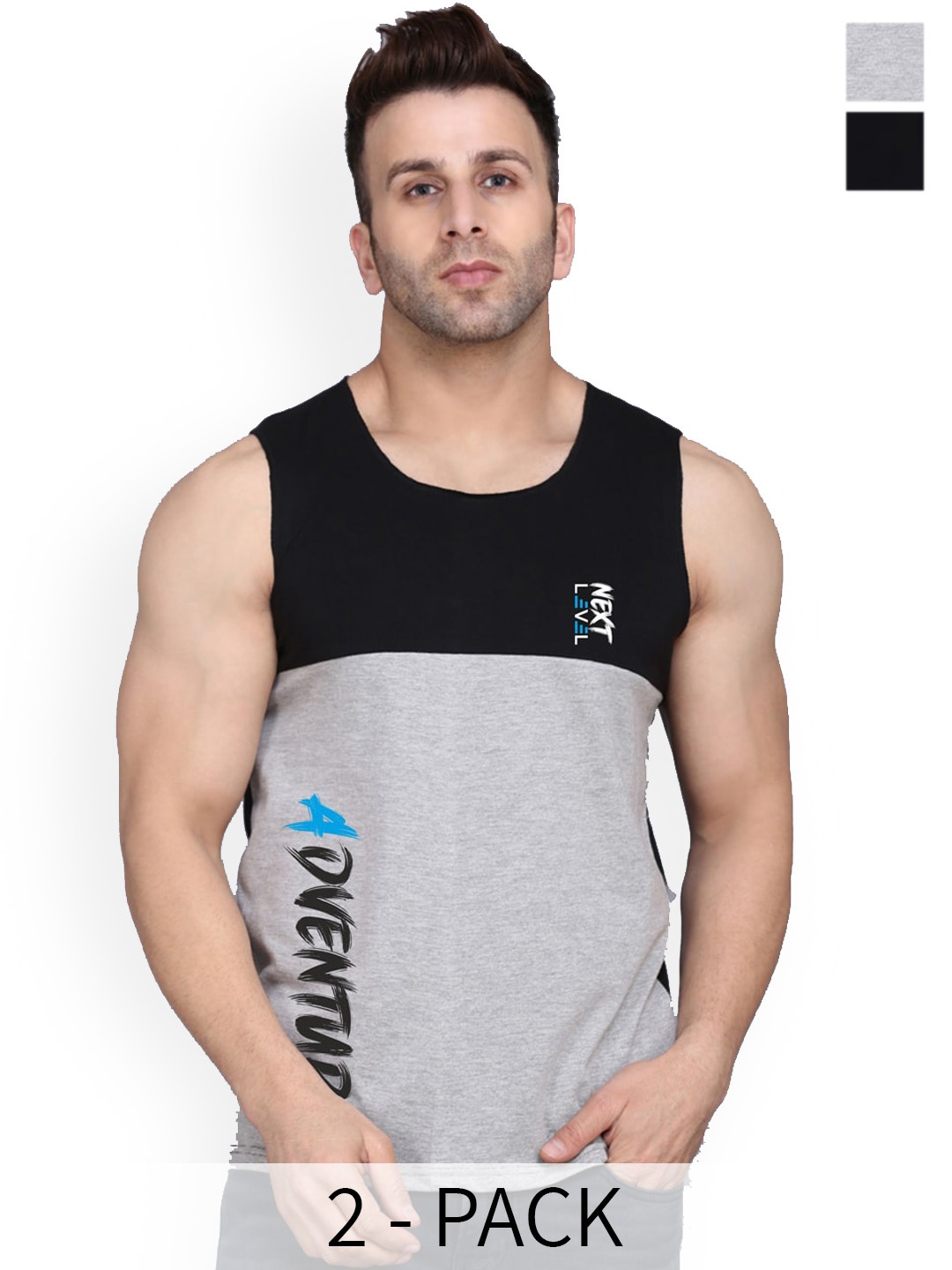 

SLOWLORIS Pack Of 2 Rich Sleeveless Innerwear Vests SL26 (BLACK KEEP) (BLACKGREY ADV)