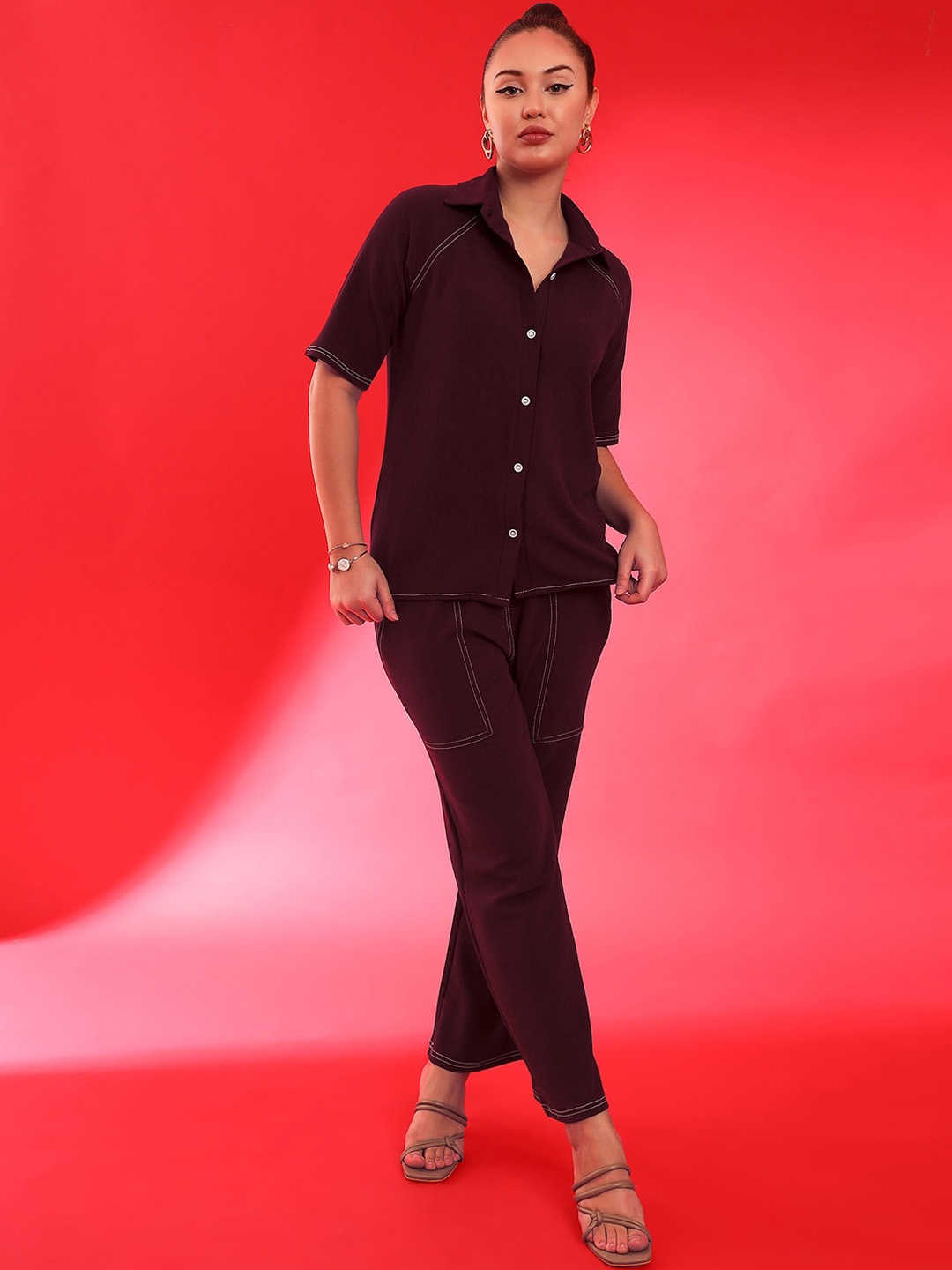 

Selvia Shirt With Trousers Co-Ords, Maroon