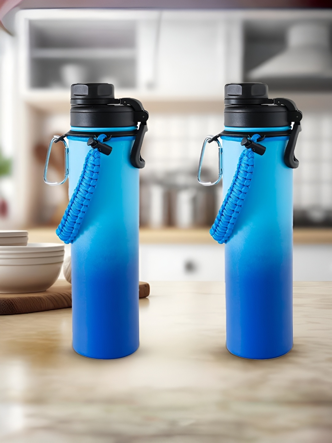 

The Better Home Blue & Black 2 Pcs Stainless Steel Water Bottle 1.2 L