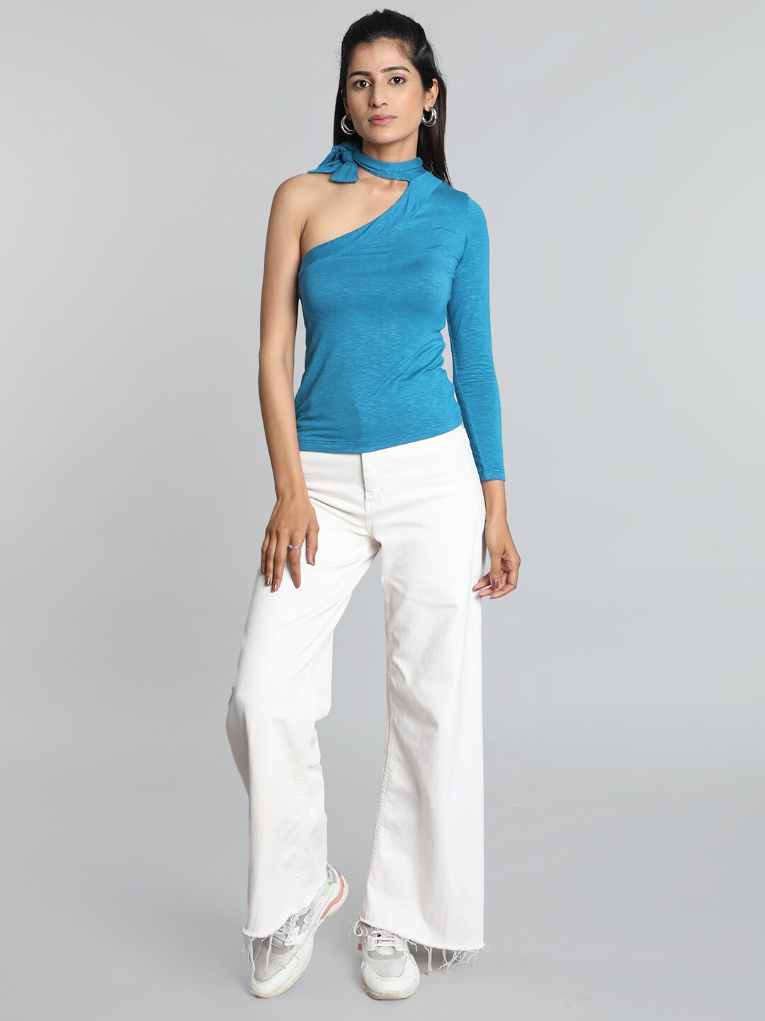 

Pomegal One shoulder Tie Ups Top, Teal